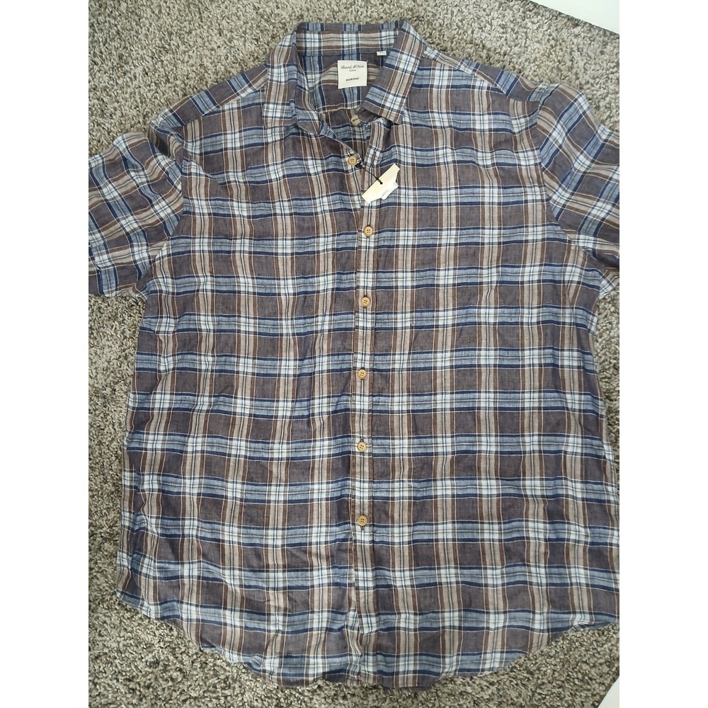 Murano Baird Mcnutt Shirt XL Linen Plaid Button Down Loop Collar Camp Preppy New